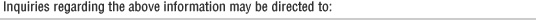Inquiries regarding the above information may be directed to: