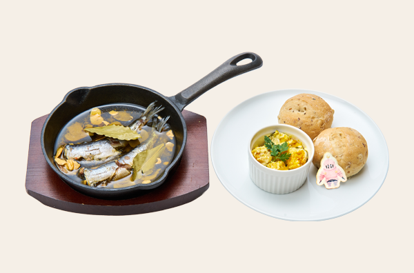 お疲れ様なのらね やっと釣れたいわしとヨダレタケのオイル煮＆かぼたサラダ