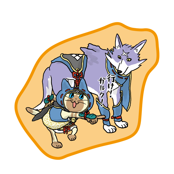 モンスターハンター×仕事猫 ダイカットタオル(行けガルク！)