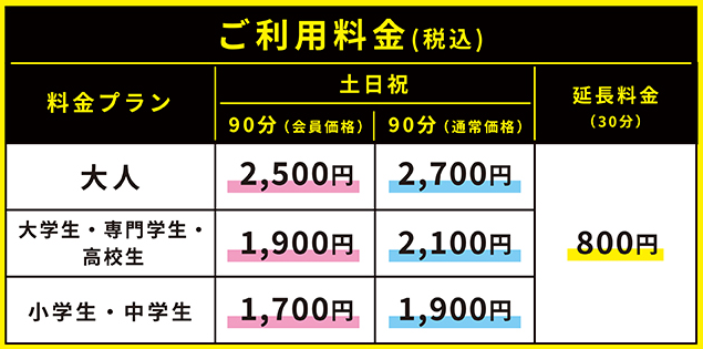 ハイシーズン料金表