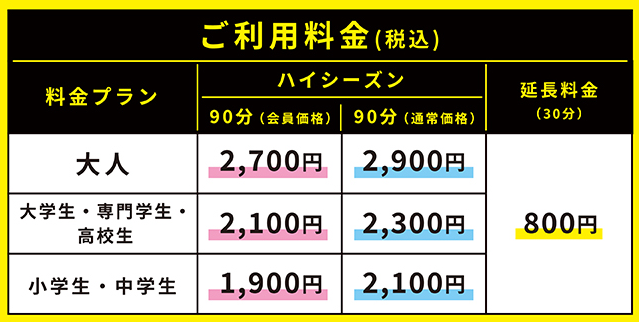 バリューシーズン料金表