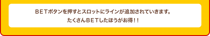 ＢＥＴボタンを押すとスロットにラインが追加されていきます。たくさんＢＥＴしたほうがお得！！