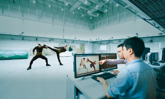 Our motion capture studio
reproduces realistic movement
of people and objects