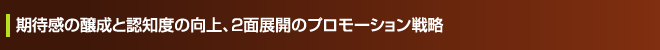 期待感の醸成と認知度の向上、2面展開のプロモーション戦略