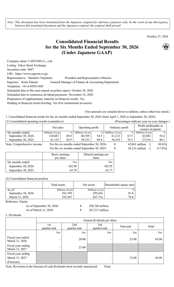 Summary of Financial Results – Page 1