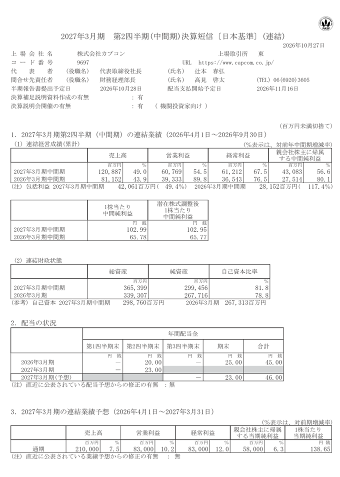決算短信サマリー 1ページ目